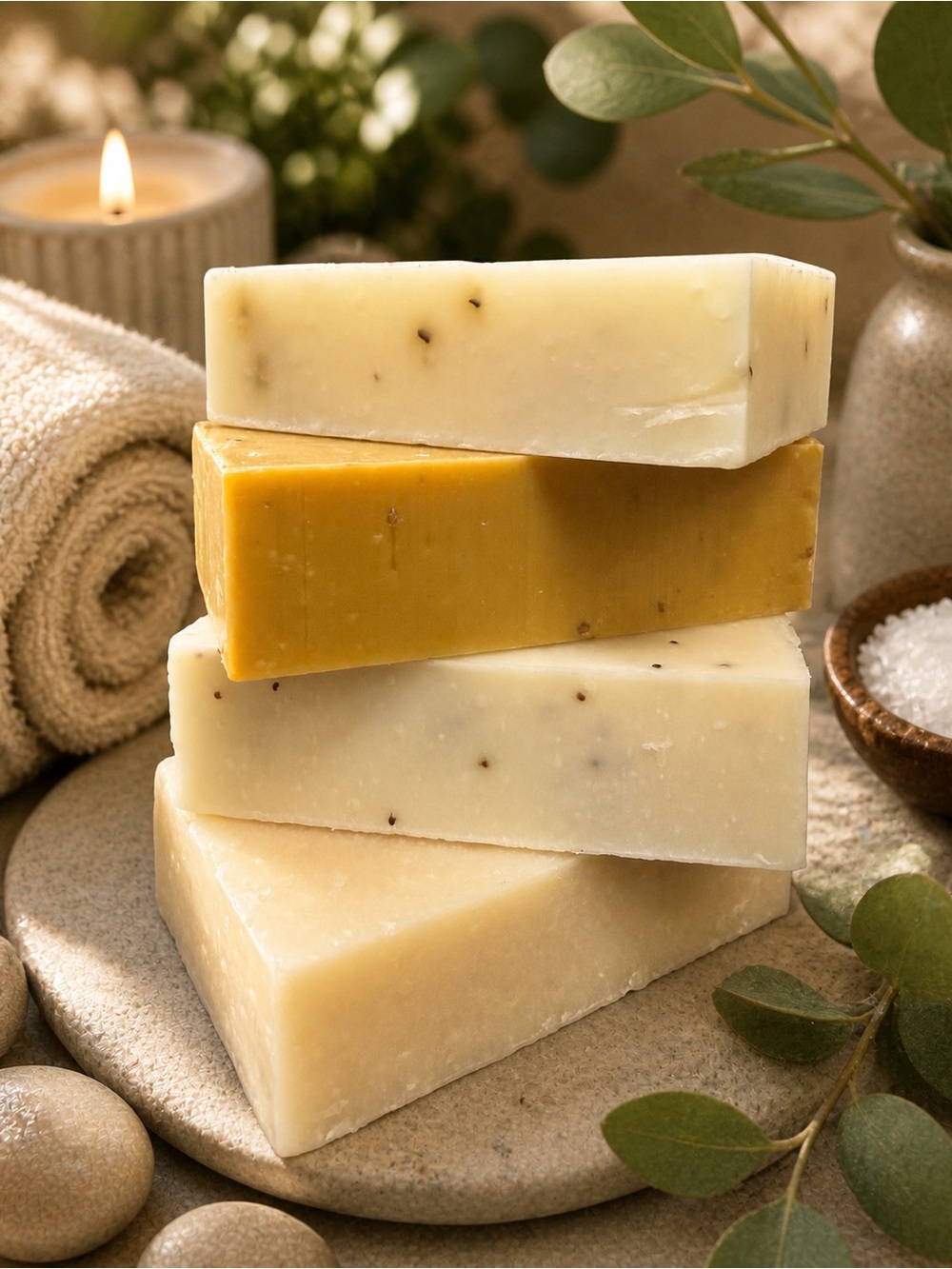 Natural Handmade Soap Bar Set of 4 Turmeric, Eucalyptus & Aloe, Collagen & Poppy